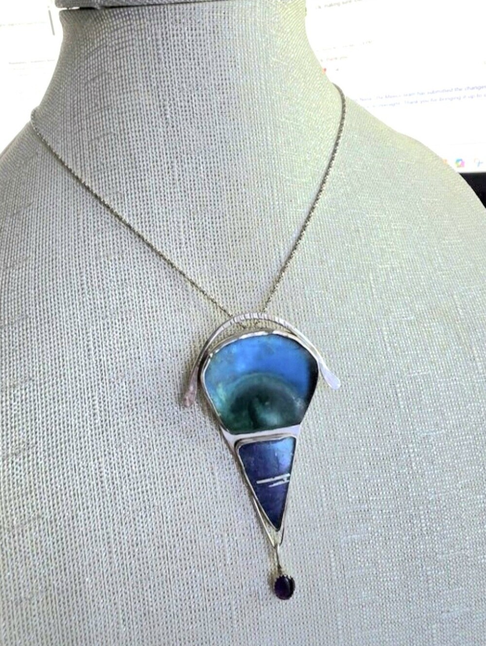 Vintage Jackie Cohen Signed 925 Ancient Roman Glass & Amethyst Pendant Brooch